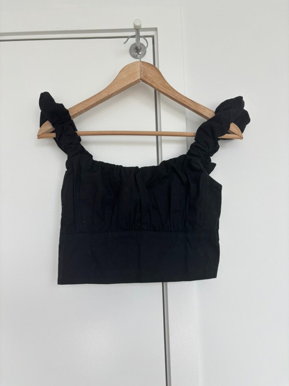 Abercrombie & Fitch Black Smocked Ruffle-Strap Crop Top | Size S | Black